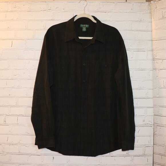 Gray plaid luxury microfiber button-down long sleeve shirt size XL David Taylor - Picture 6 of 7